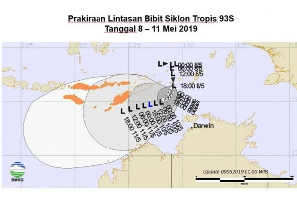Prakiraan pergerakan siklon tropis Lili per 9 Mei 2019.
