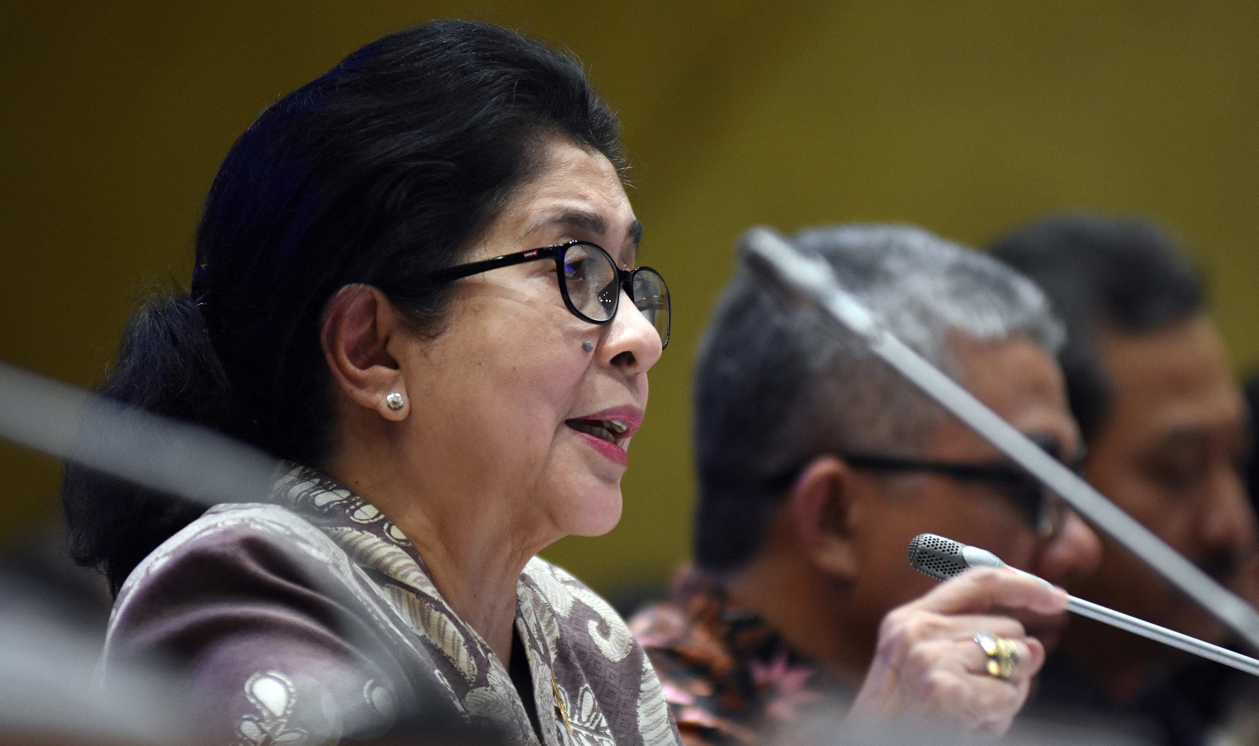  Menteri Kesehatan Nila F. Moeloek memberikan penjelasan saat mengikuti Rapat Dengar Pendapat (RDP) dengan Komisi IX DPR