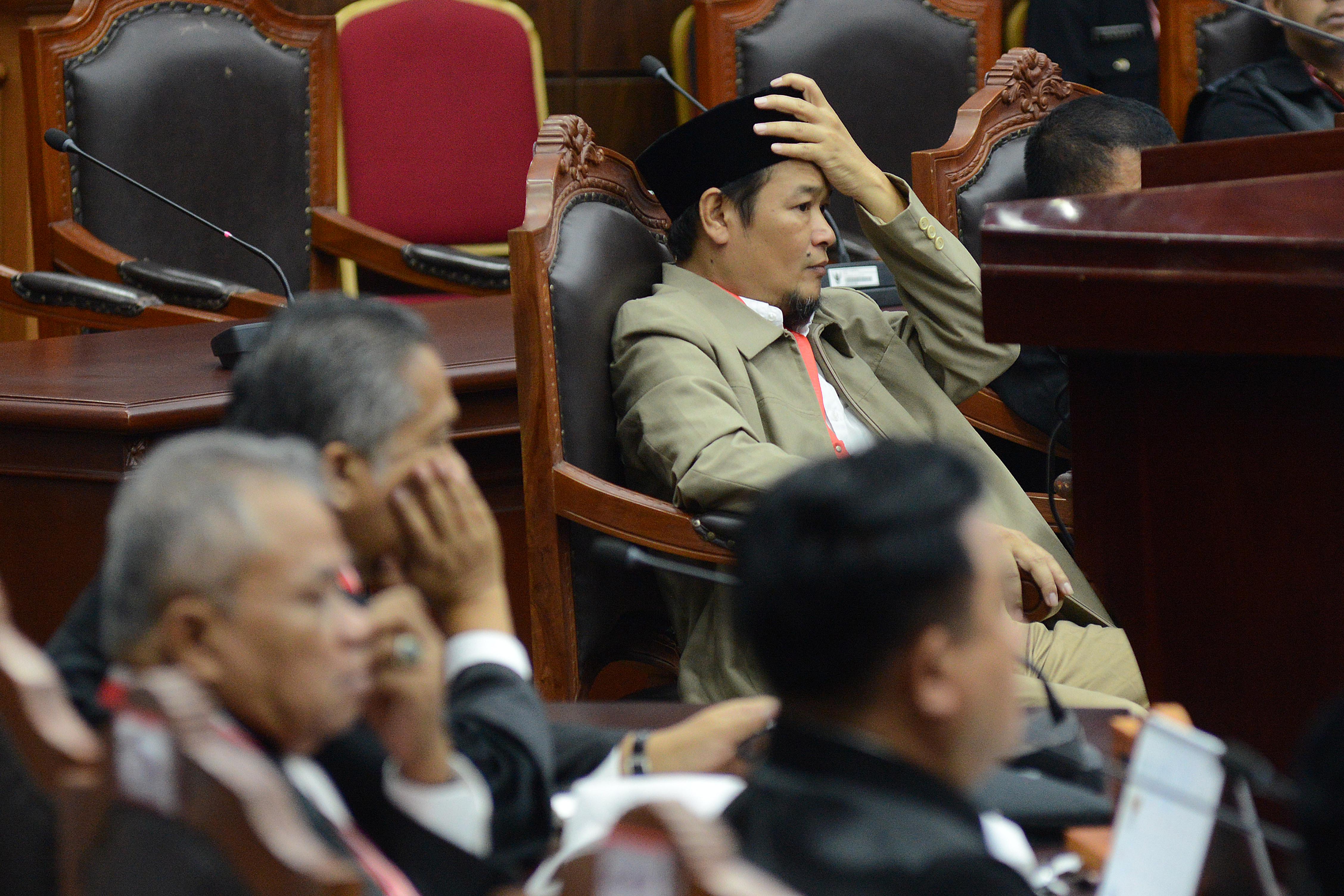 Saksi yang dihadirkan tim Prabowo-Sandiaga, Agus Maksum,di Gedung MK, Jakarta, Rabu (19/6).