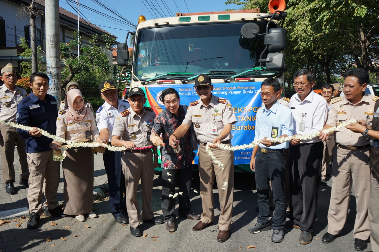 Kepala Badan Karantina Pertanian Ali Jamil melepas 134 ton kopi tujuan Georgia melalui Pelabuhan Tanjung Perak Surabaya, Rabu (12/6).