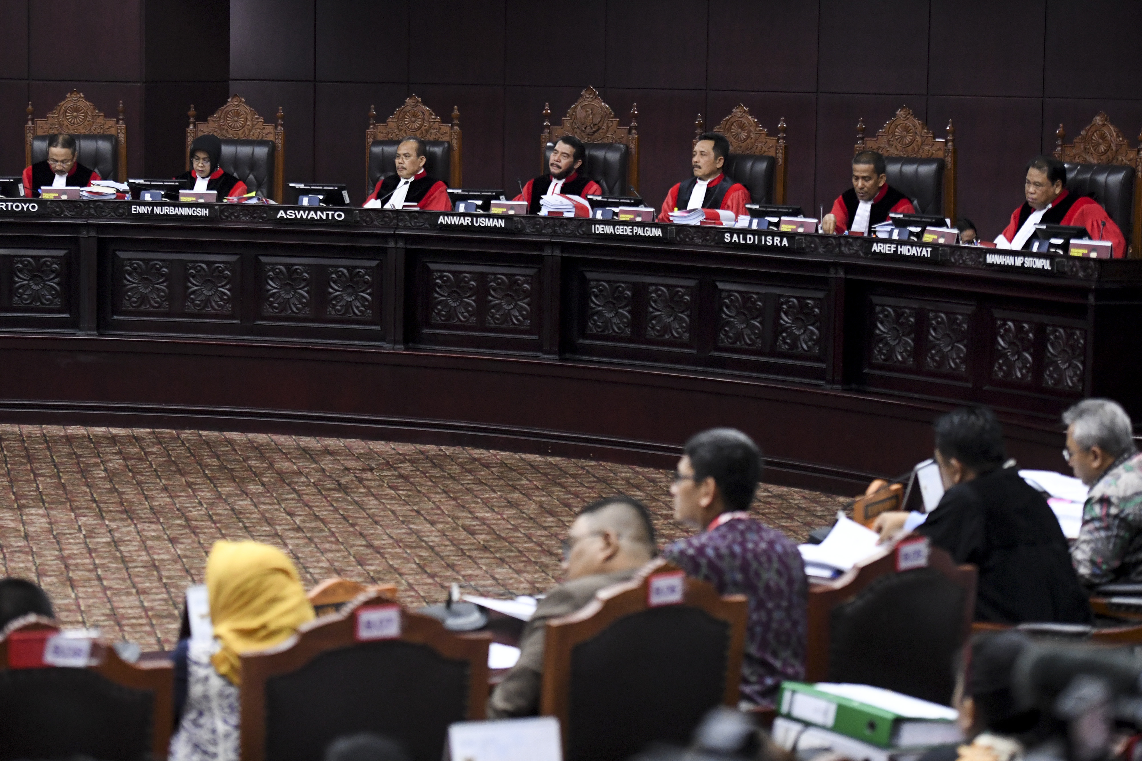 Suasana sidang perdana perselisihan Pemilu 2019 di Mahkamah Konstitusi.