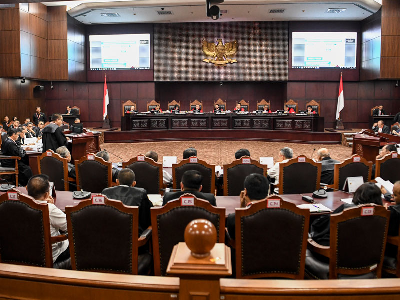 Suasana sidang perdana Perselisihan Hasil Pemilihan Umum (PHPU) sengketa Pilpres 2019 di Mahkamah Konstitusi, Jakarta.