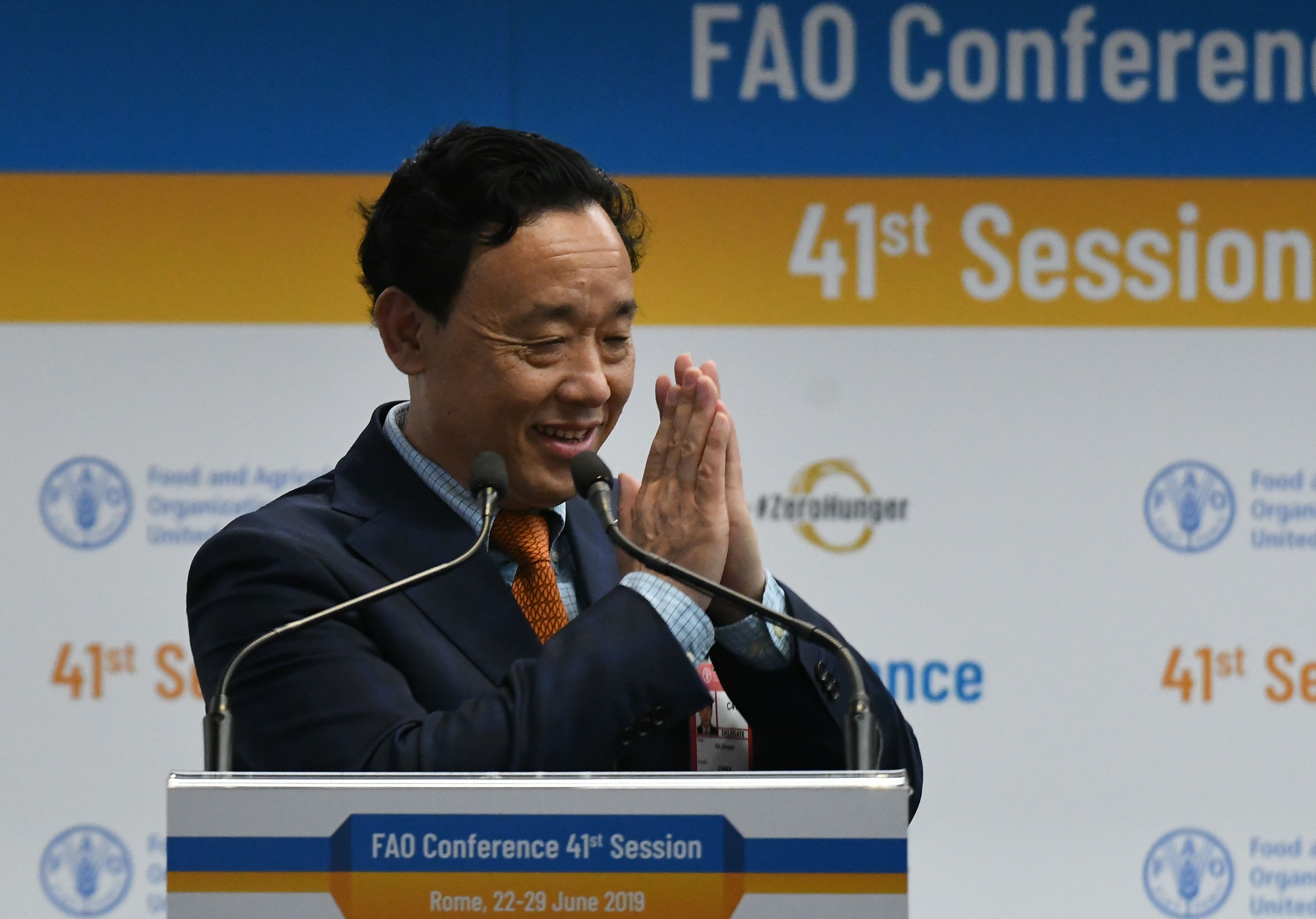 Qu Dongyu saat terpilih sebagai Direktur Jenderal Food and Agriculture Organization (FAO).
