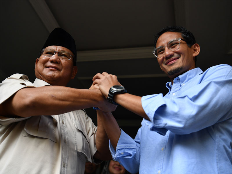 Calon Presiden dan Calon Wakil Presiden nomor urut 02 Prabowo Subianto (kiri) dan Sandiaga Uno.