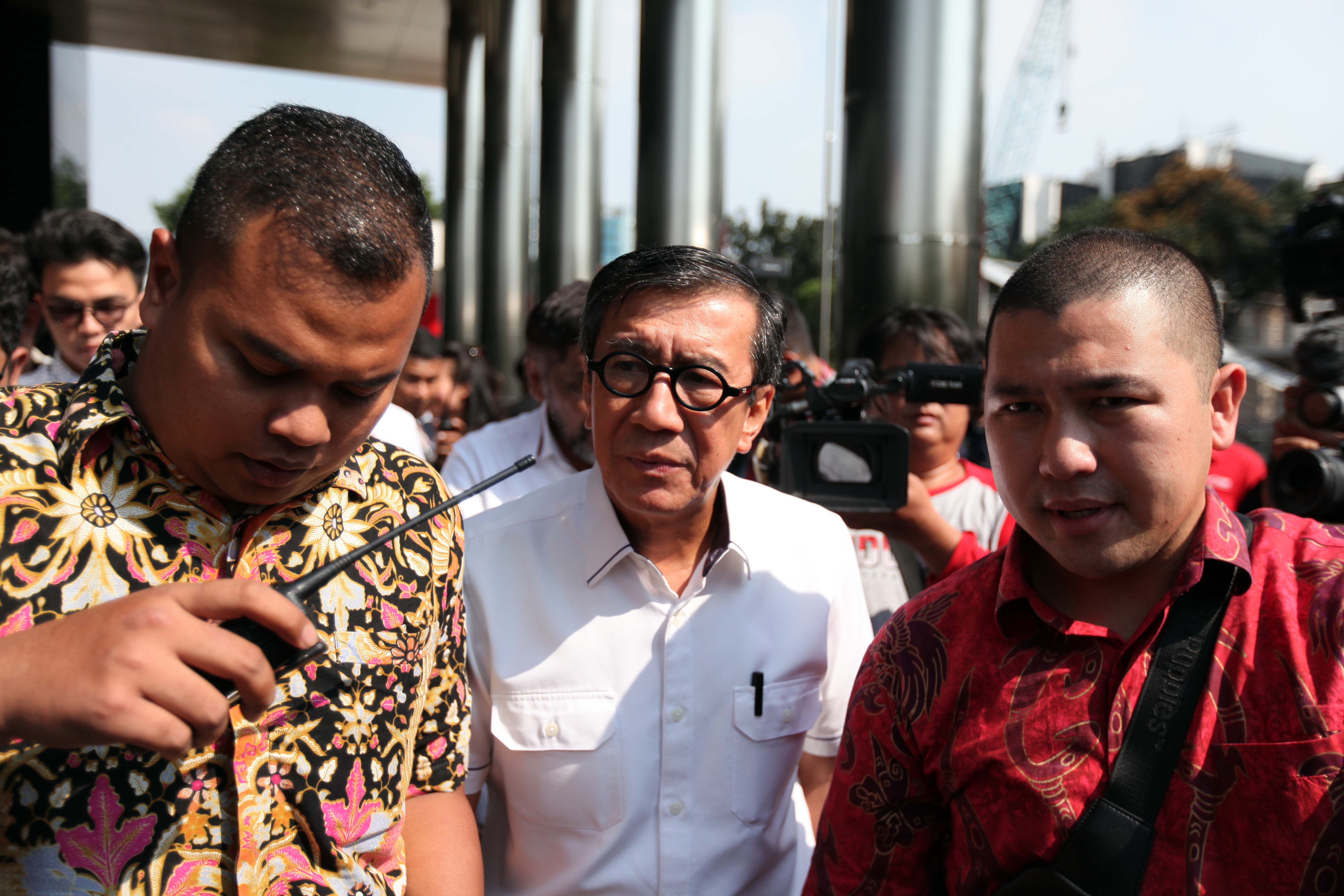 Menteri Hukum dan HAM Yasonna Laoly saat menjalani pemeriksaan di gedung KPK terkait kapasitasnya sebagai mantan anggota Komisi II DPR RI