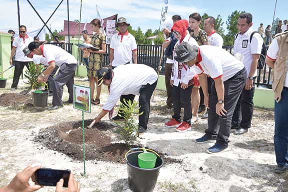 Menteri LHK Siti Nurbaya menanam pohon macadamia saat acara Pencanangan Pengembangan Tanaman Macadamia untuk Rehabilitasi Hutan dan Lahan di