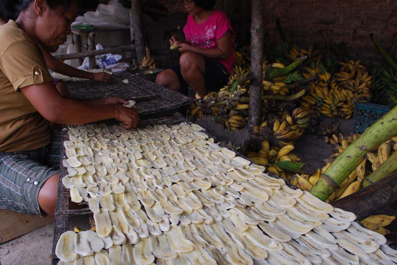 Proses pembuatan sale pisang.