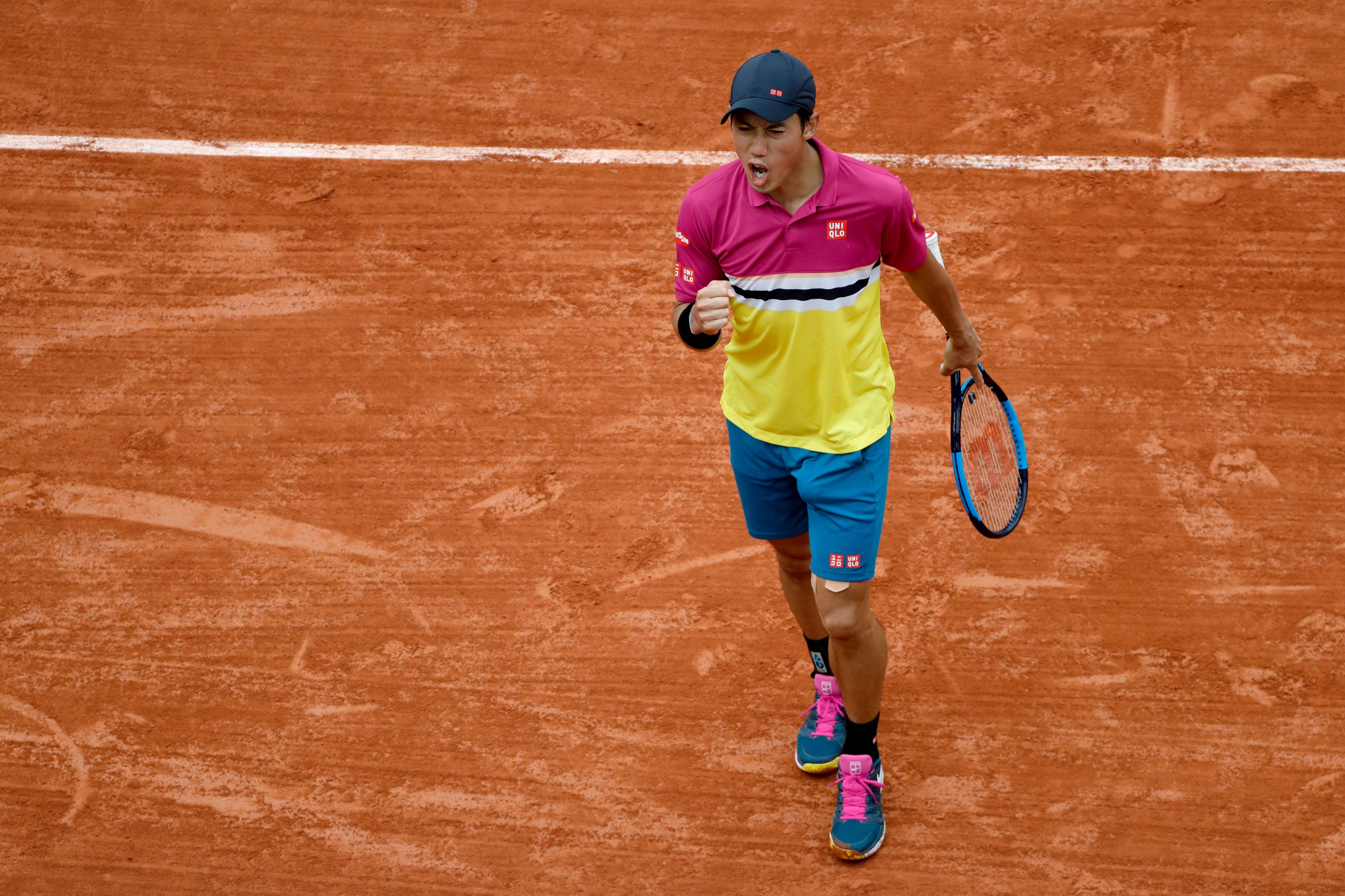 Petenis Jepang Kei Nishikori saat berlaga di Prancis Terbuka