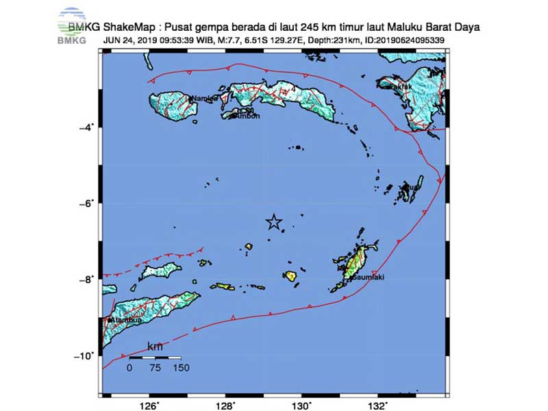 Lokasi gempa bumi di Maluku Tenggara