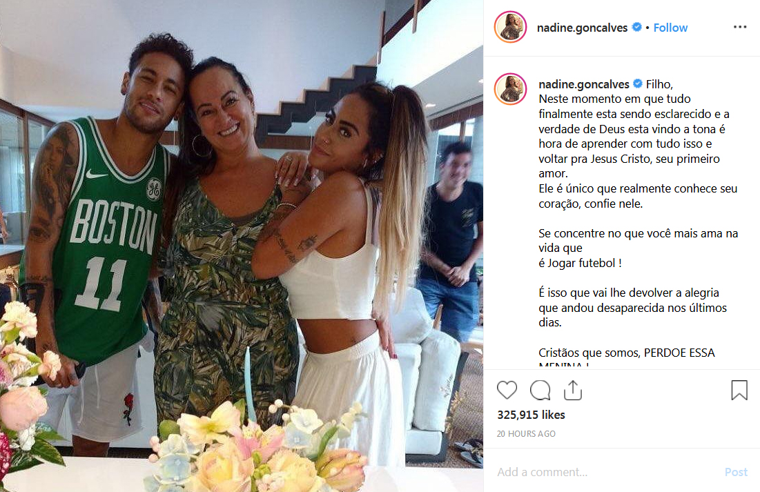 Surat Ibunda Neymar kepada Neymar di Instagram