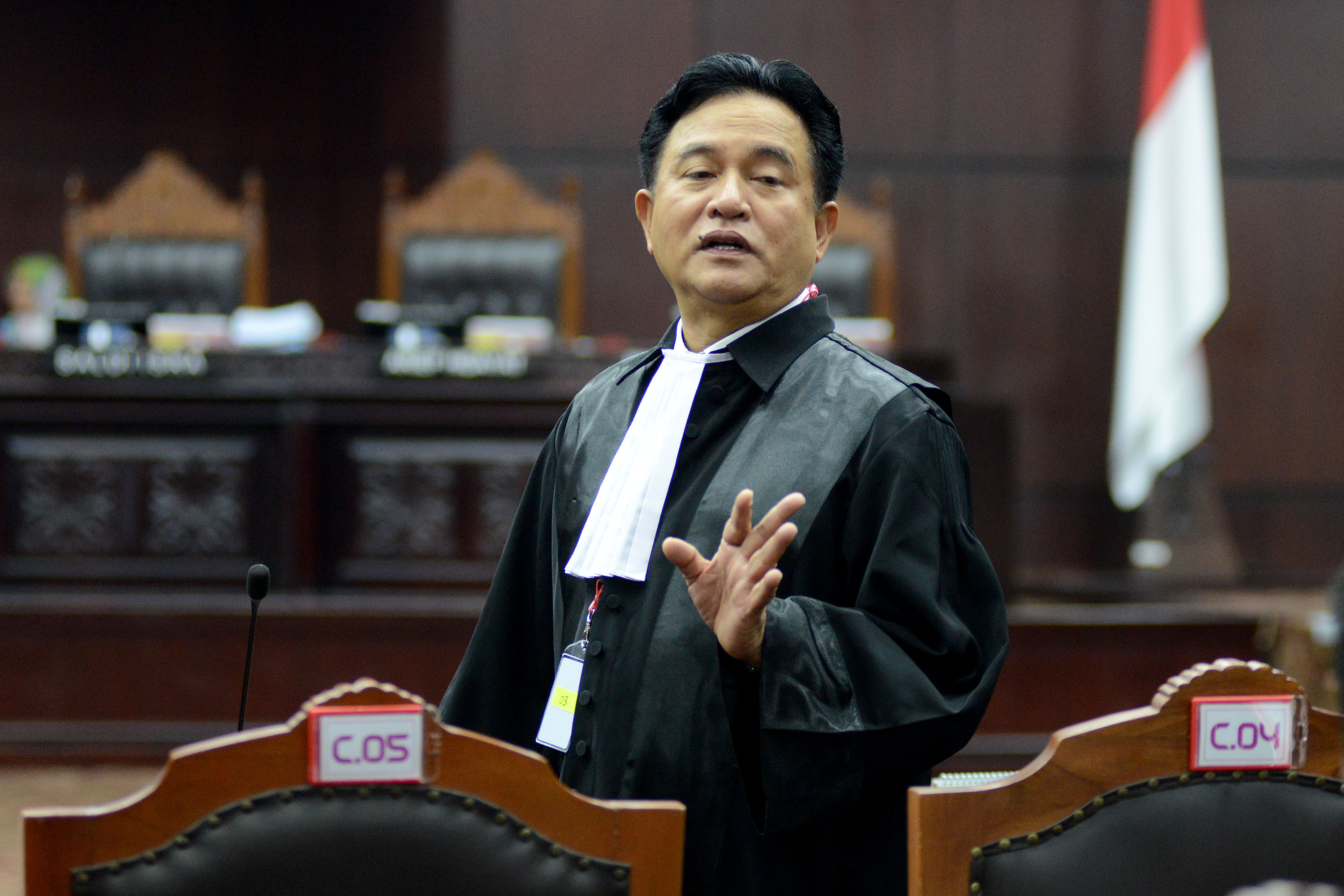 Ketua Kuasa Hukum dan Advokasi TKN, Yusril Ihza Mahendra saat sidang lanjutan sengketa Perselisihan Hasil Pemilihan Umum (PHPU) 2019