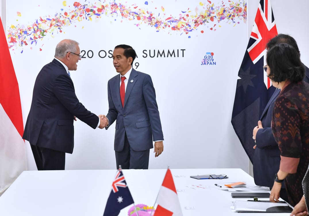 Konferensi Tingkat Tinggi (KTT) G20 di INTEX, Osaka, Jepang, pada Sabtu (29/6).