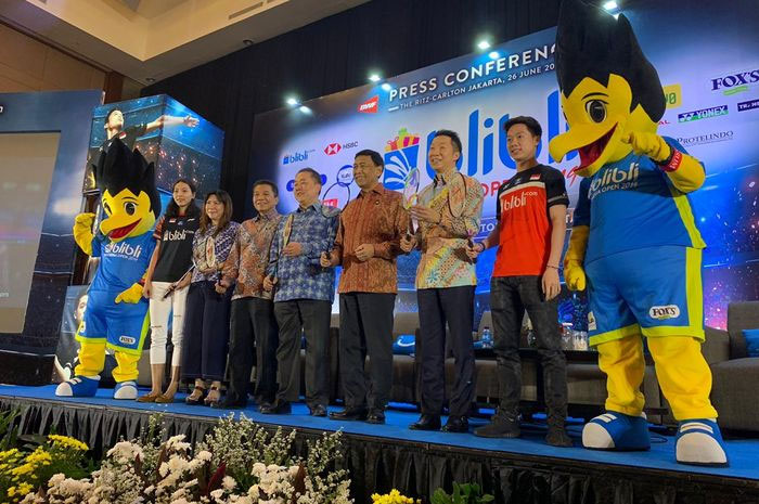 Kevin Sanjaya Sukamuljo berpose pada konferensi pers Indonesia Open 2019 di Jakarta, Rabu (26/6/2019).
