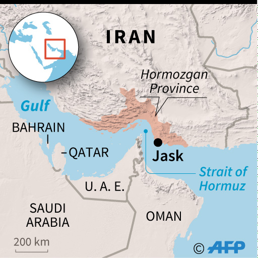 Peta Iran yang menemukan Jask, di mana Pengawal Revolusi mengatakan telah menembak jatuh pesawat tak berawak AS -