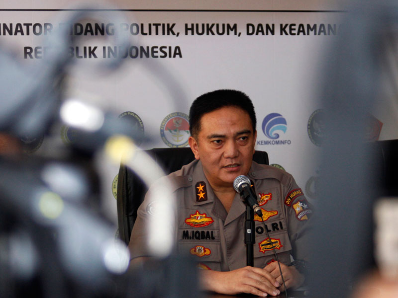 Kadiv Humas Polri Irjen Pol Mohammad Iqbal memberikan keterangan pers terkait aksi demonstrasi 22 Mei di Kemenko Polhukam, Jakarta.