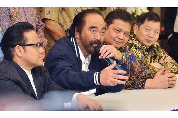 Ketua Umum Partai NasDem Surya Paloh, Ketua Umum Partai Golkar Airlangga Hartarto, Ketua Umum Partai Kebangkitan Bangsa Muhaimin Iskandar