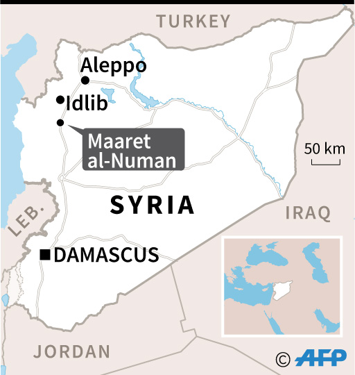  Peta lokasi Maaret al-Numan di wilayah Idlib Suriah, tempat puluhan orang tewas dalam serangan udara rezim dan Rusia