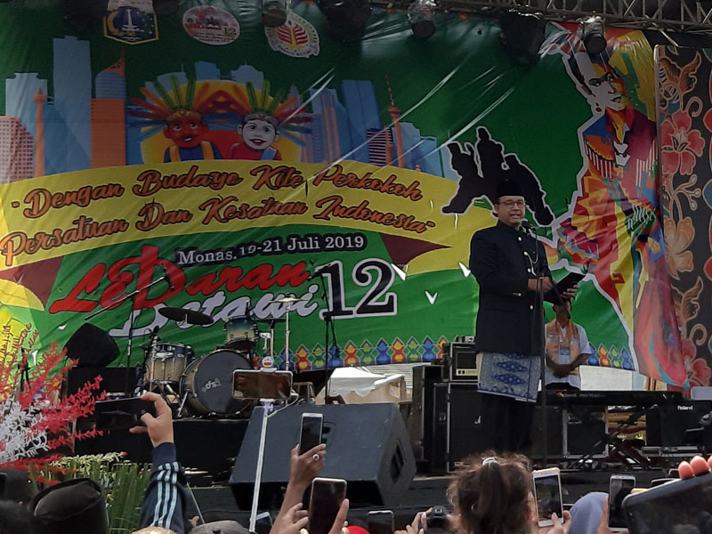 Sambutan Gubernur DKI Jakarta Anies Baswedan di acara Lebaran Betawi di Kawasan Monas, Jakarta.