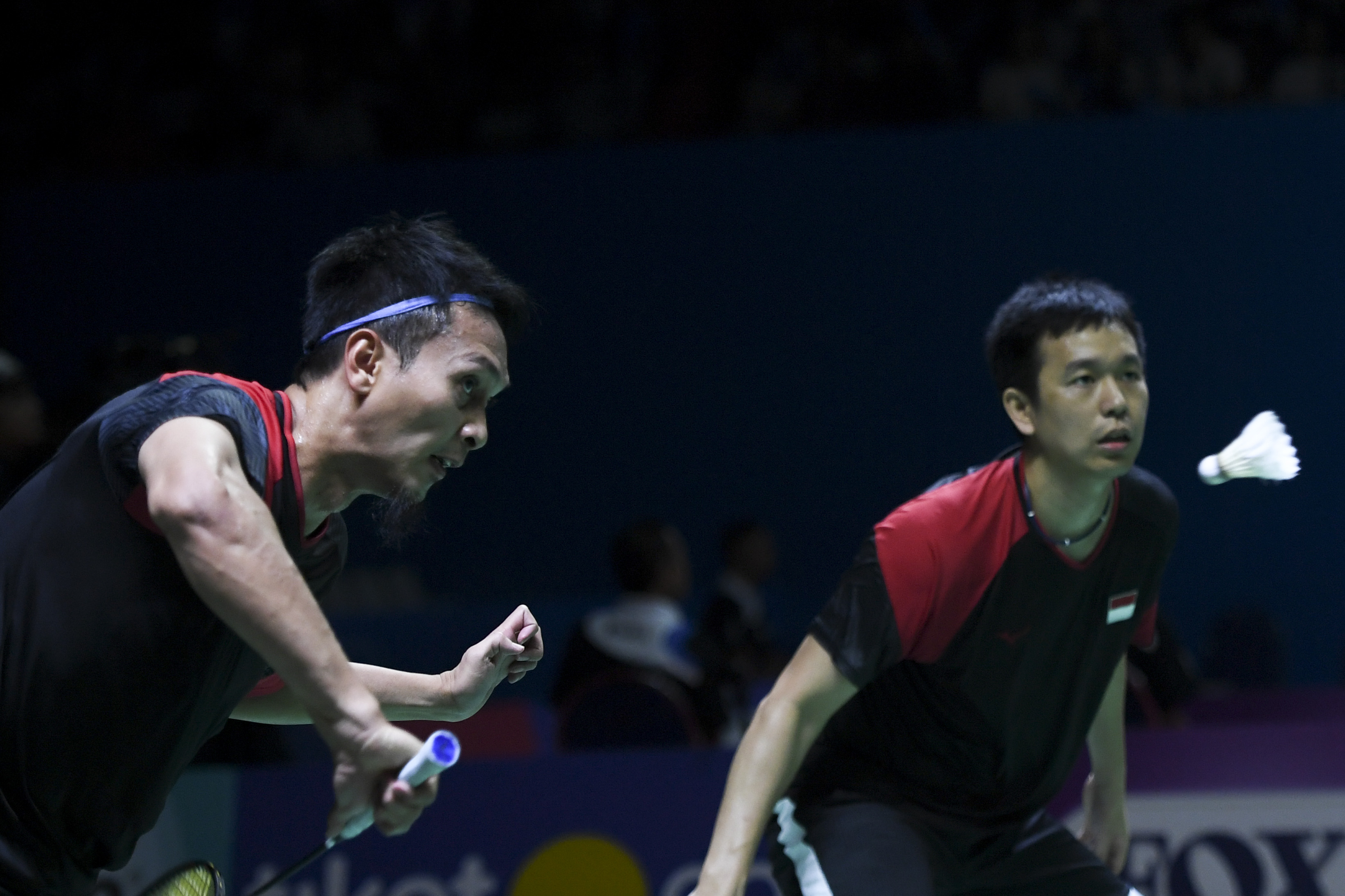 Ganda putra Indonesia Mohammad Ahsan (kiri) dan Hendra Setiawan (kanan).