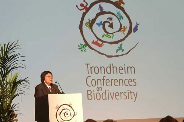 Menteri Lingkungan Hidup dan Kehutanan ( LHK) Siti Nurbaya berbicara di Trondheim Conference on Biodiversity, di Kota Trondheim, Norwegia, 