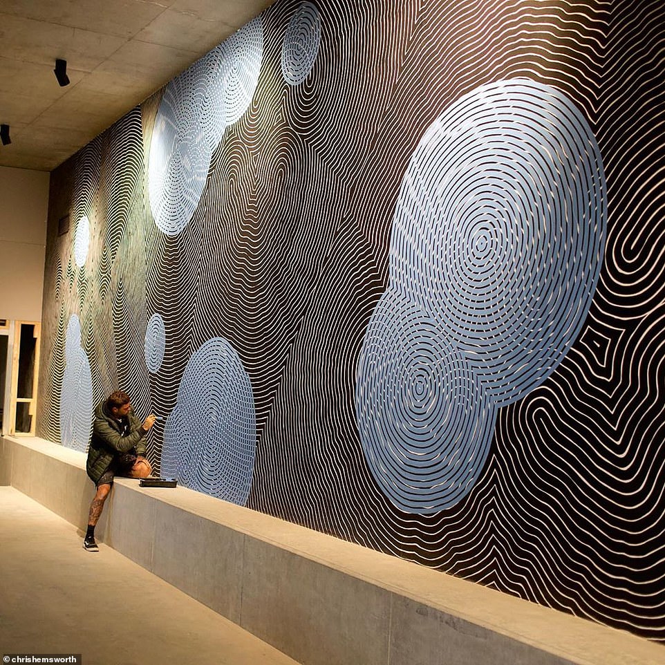 Pelukis Otis Hope Carey sedang menyelesaikan lukisan mural di rumah Chris Hemsworth