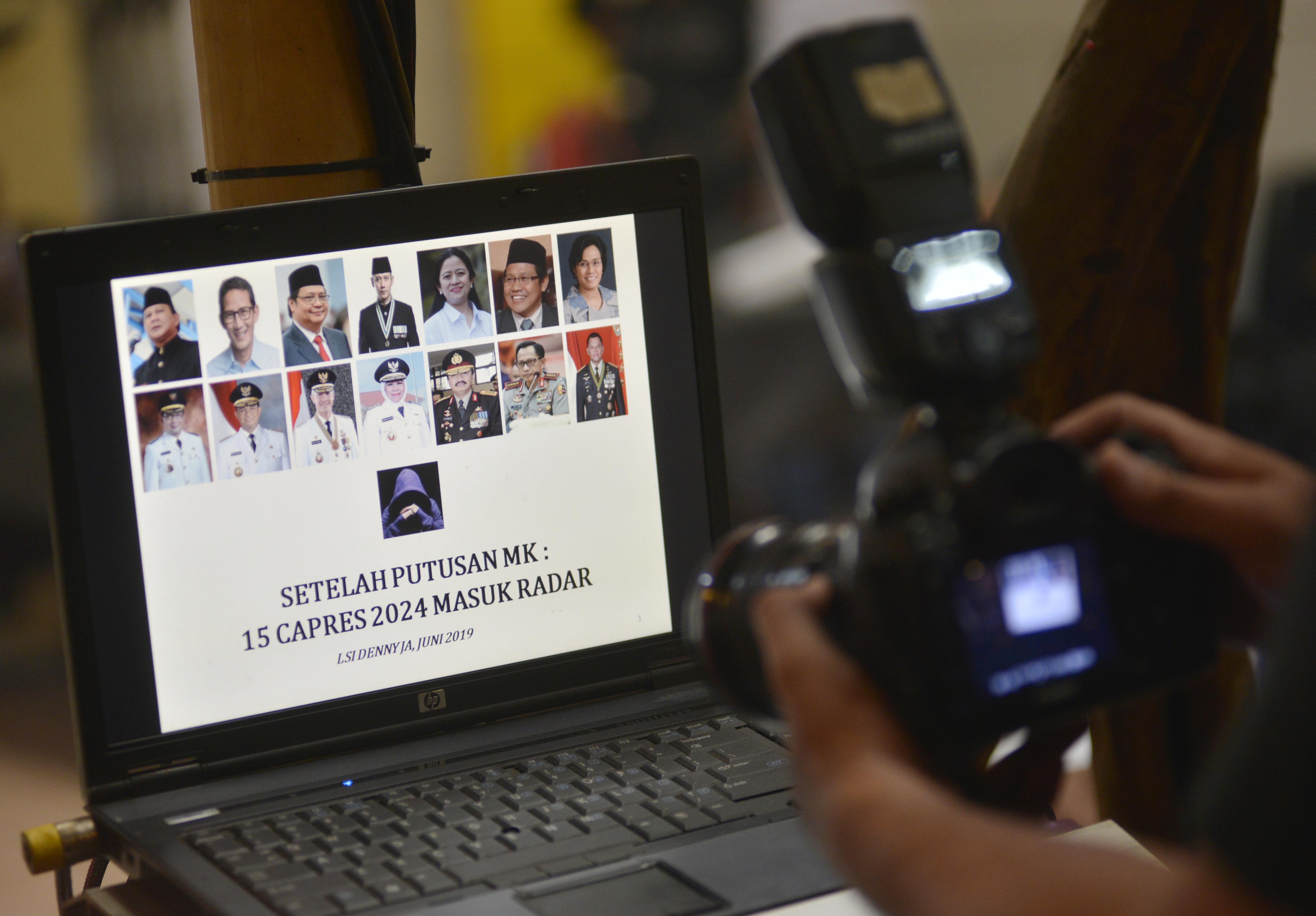 Foto 15 nama yang masuk dalam radar bursa capres 2024 berdasarkan paparan peneliti Lingkaran Survei Indonesia (LSI) di Jakarta, Selasa (2/7)