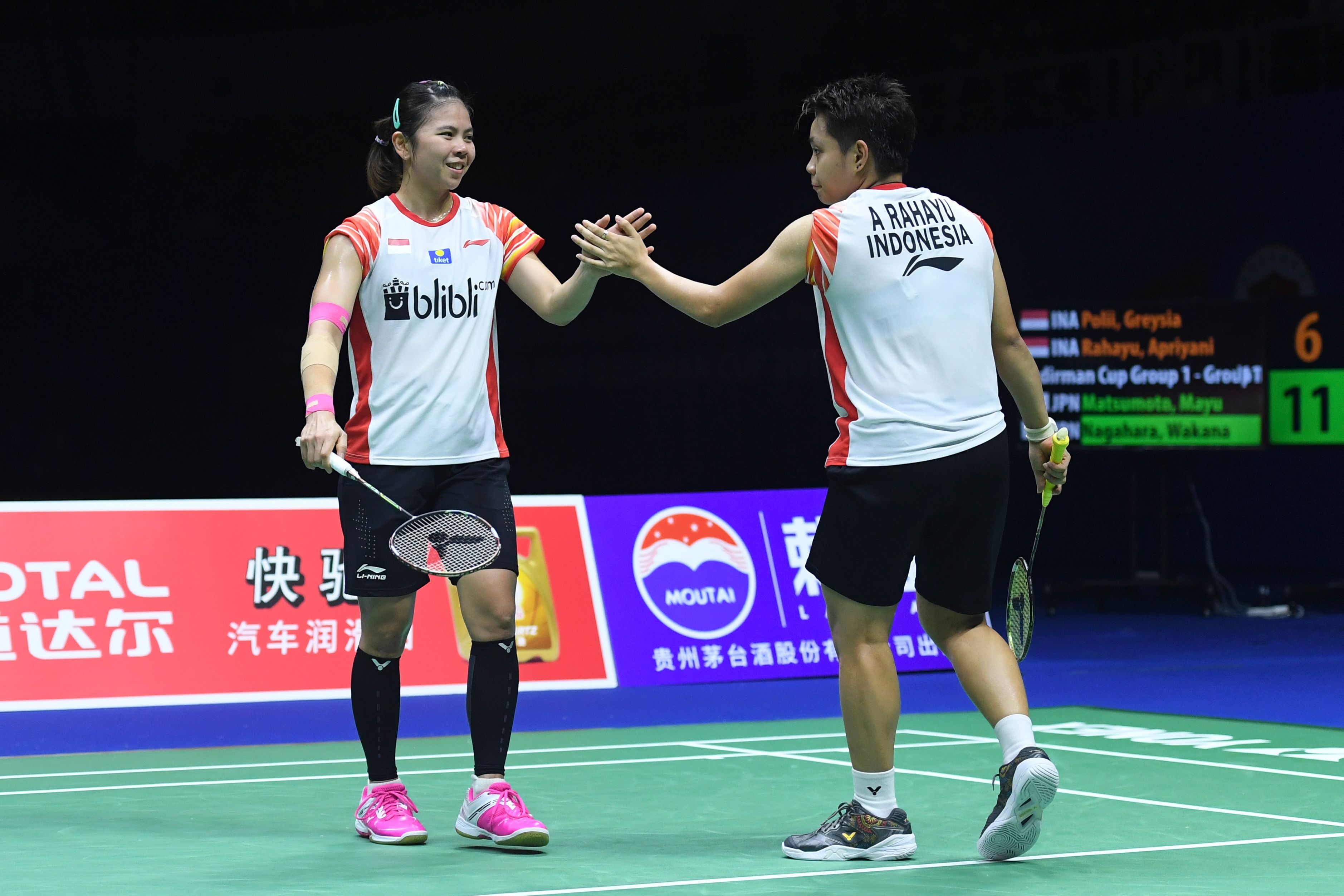 Pasangan ganda putri Indonesia Greysia Polii (kiri) dan Apriyani Rahayu.