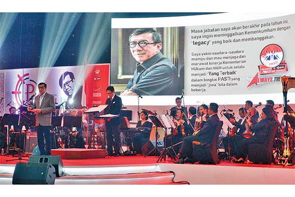 Menteri Hukum dan HAM Yasonna H Laoly memberikan sambutan dan arahan pada acara pembukaan rapat koordinasi di Jakarta, kemarin.