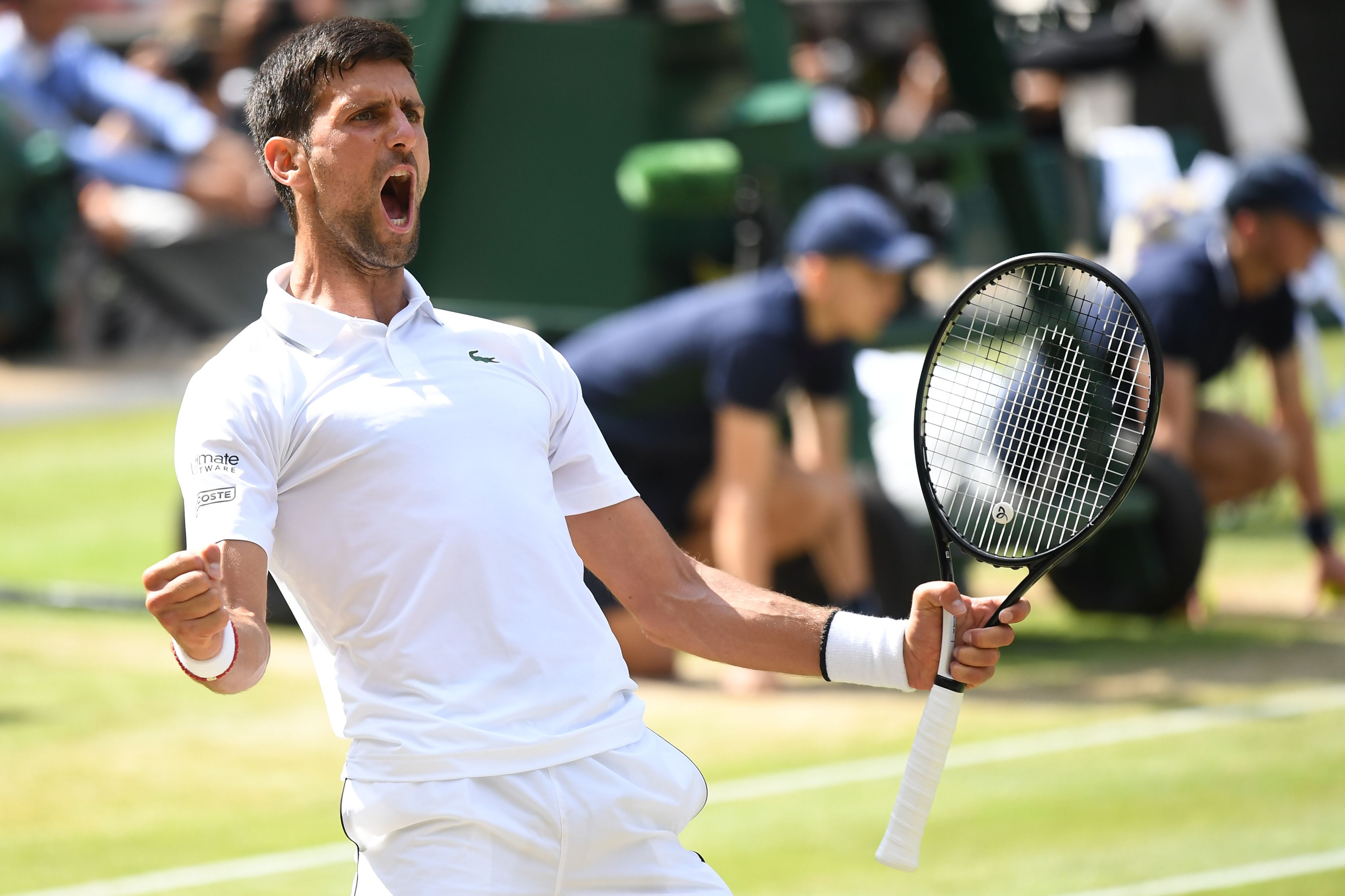 Ekspresi petenis nomor satu dunia Novak Djokovic saat mengalahkan Robert Bautista. 