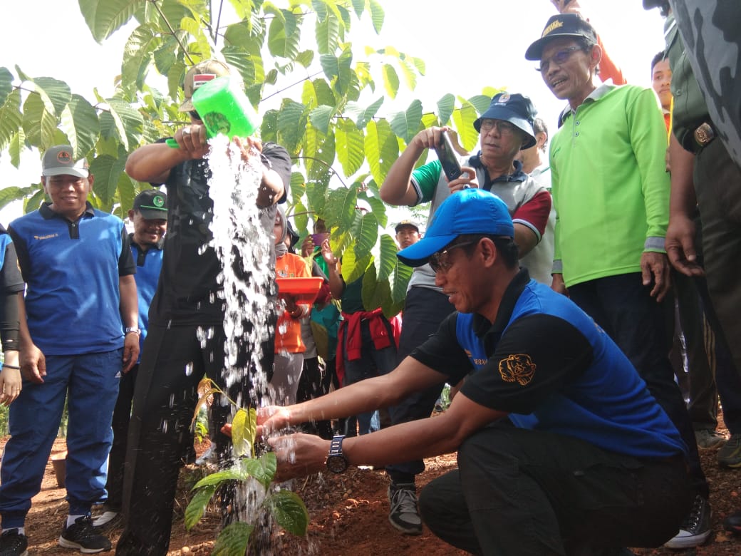 Gubernur Kalimantan Selatan, Sahbirin Noor menanam pohon di Miniatur  Hutan Hujan Tropis. 