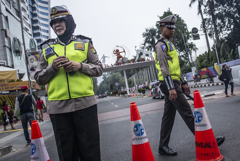 Ilustrasi rekayasa lalu lintas di kawasan Gelora Bung Karno (GBK), Senayan, Jakarta.