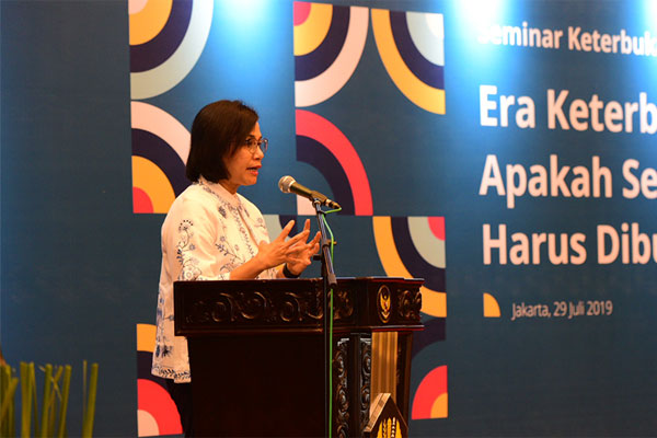 Sri Mulyani saat acara Seminar Keterbukaan Publik 2019 di Gedung Kementerian Keuangan