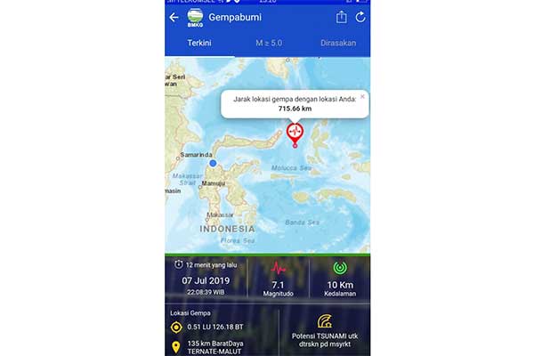Peringatan gempa di Maluku Utara dalam aplikasi BMKG