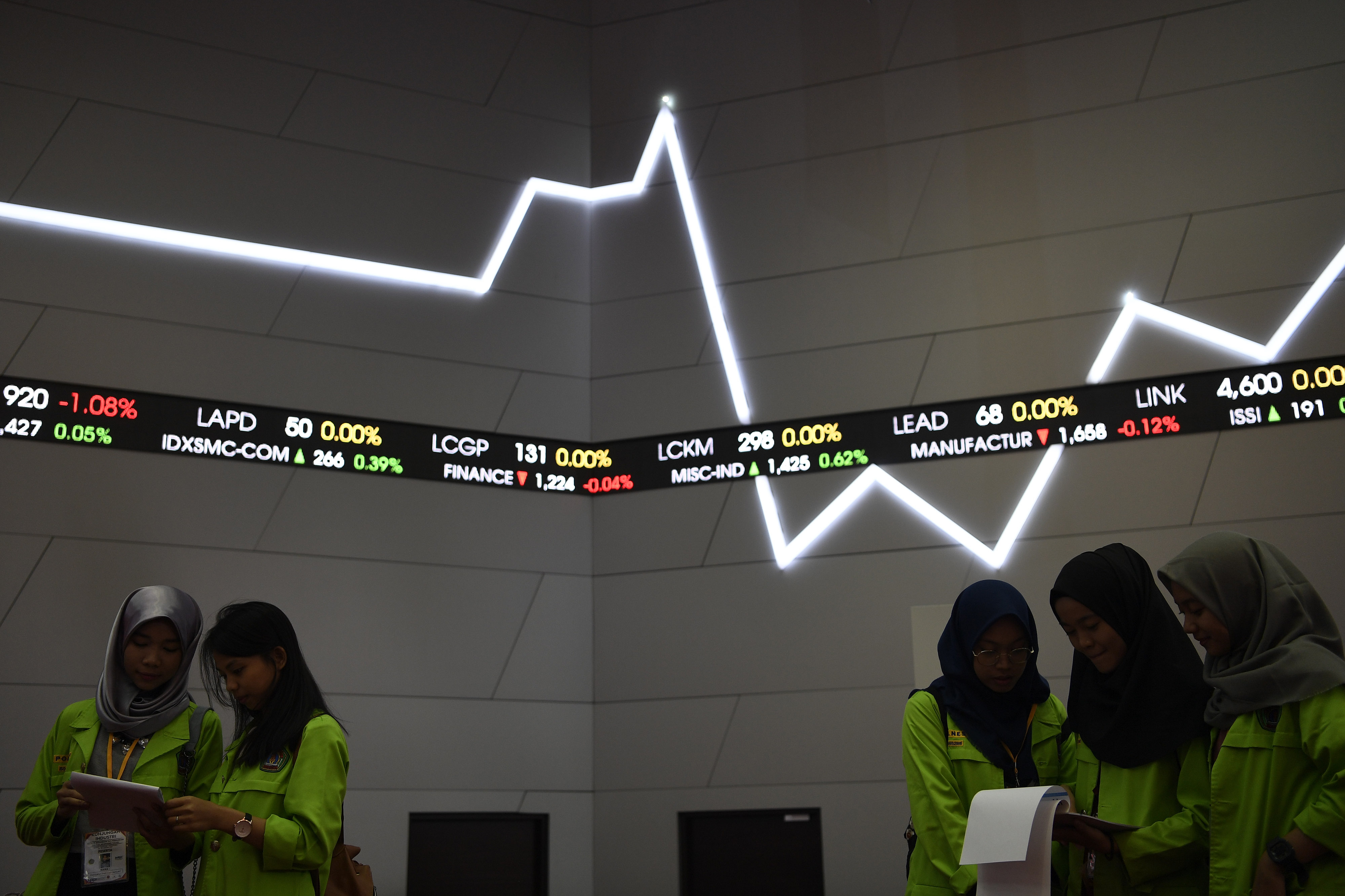 Sejumlah pelajar melihat aktivitas perdagangan di Bursa Efek Indonesia (BEI), beberapa waktu lalu. 