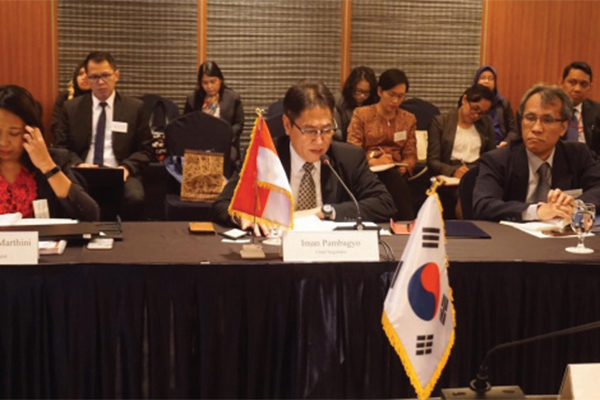 Dirjen Perundingan Perdagangan Internasional Kemendag, Iman Pambagyo, pada  (IK-CEPA) ke-8, (30/4) di Seoul, Korsel