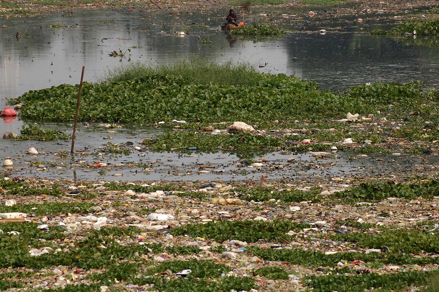 Warga mencari ikan di Situ Pengarengan yang mengalami pendangkalan di Jalan Juanda, Depok, Jawa Barat, Jumat (21/6).