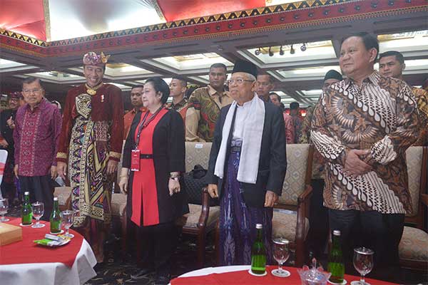 Presiden Joko Widodo, Wakil Presiden Yusuf Kalla, Ketua Umum DPP PDIP Megawati Soekarnoputri dan Ketua Umum Partai Gerindra Prabowo Subianto