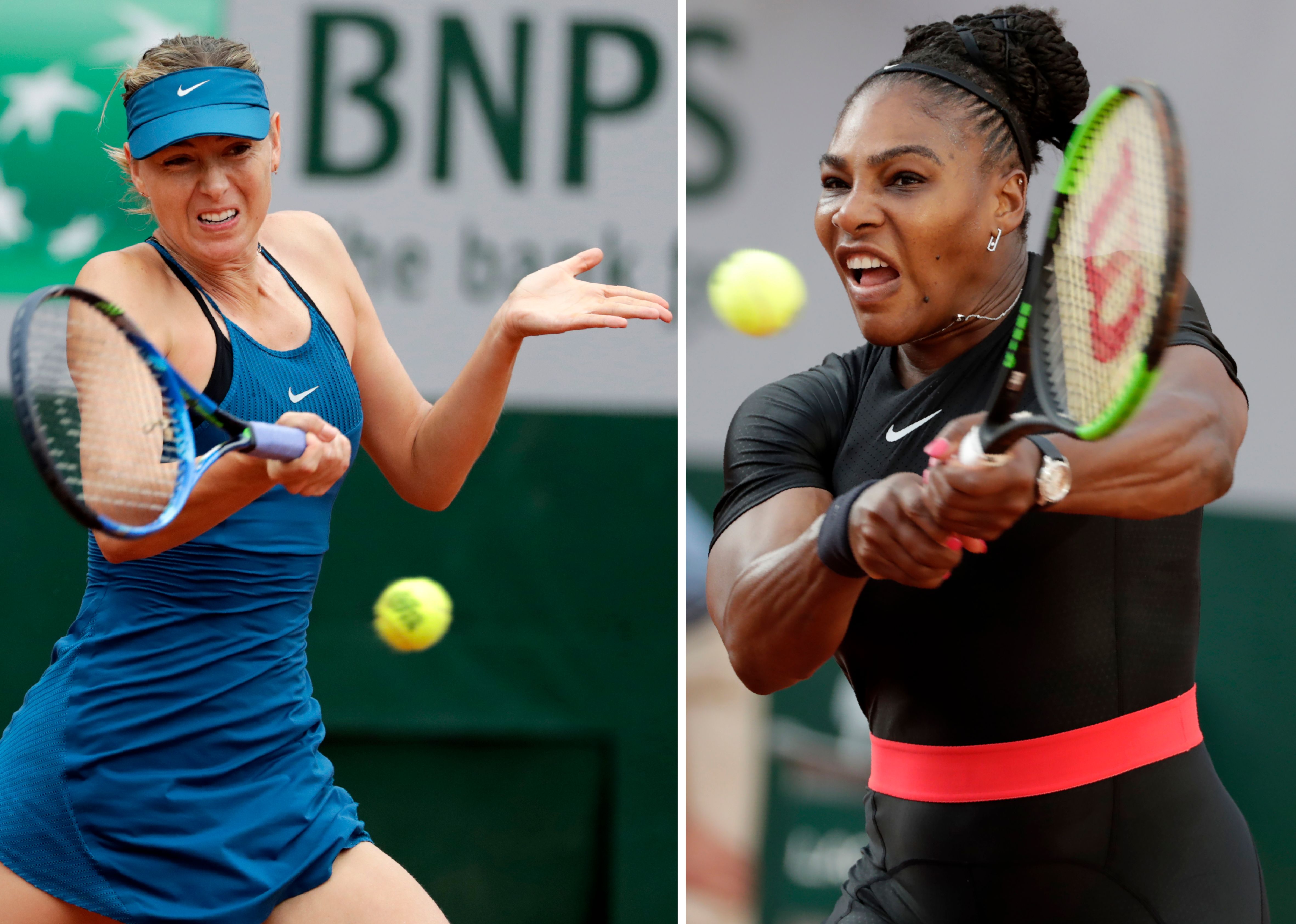 Maria Sharapova (kiri) dan Serena Williams