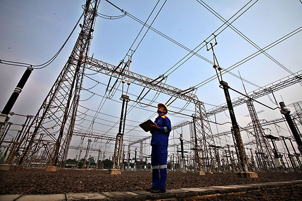 Petugas PLN sedang mengecek jaringan listrik