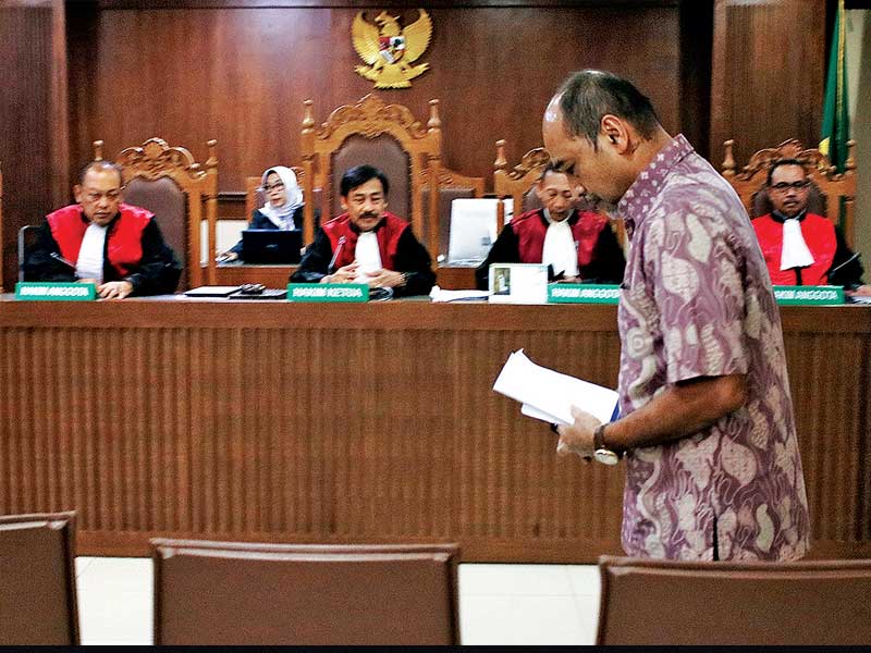 Terdakwa kasus dugaan suap dana hibah Kemenpora kepada KONI, Mulyana, menjalani sidang pembacaan pleidoi di Pengadilan Tipikor.