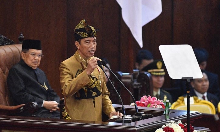 Presiden Joko Widodo saat pidato kenegaraan di Sidang Bersama DPR dan MPR