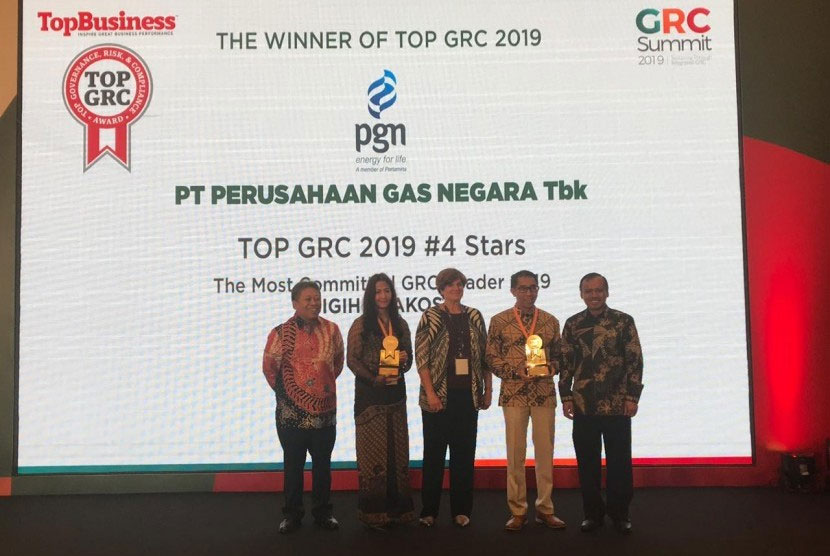 PT Perusahaan Gas Negara Tbk. (PGN) berhasil meraih penghargaan sebagai TOP GRC 2019 #4 Stars.