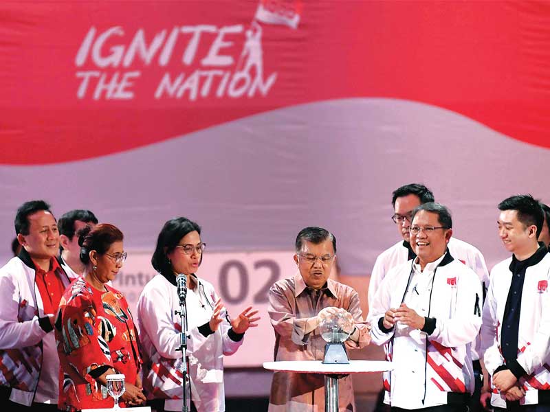 Wapres Jusuf Kalla saat meluncurkan Ignite the Nation-Gerakan Nasional 1.000 Startup Digital Satu Indonesia di Jakarta, Minggu (18/8/2019)