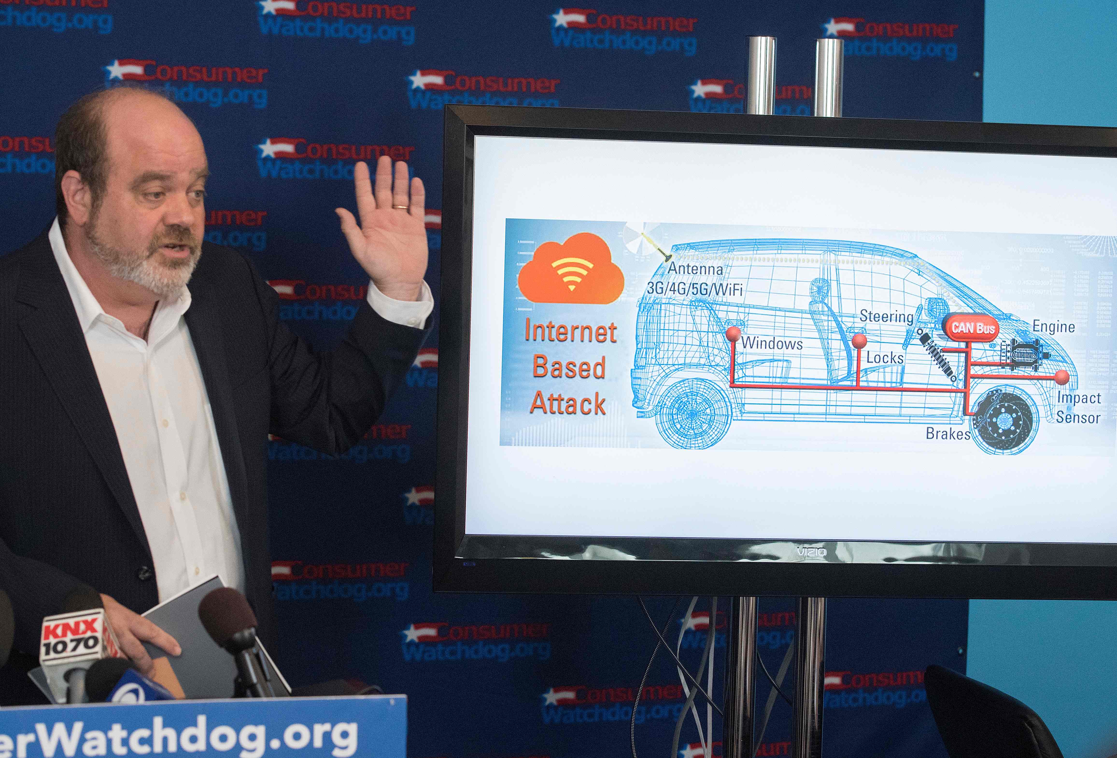 Perwakilan Consumer Watchdog merilis laporan mengenai kerentanan mobil yang tersambung internet.