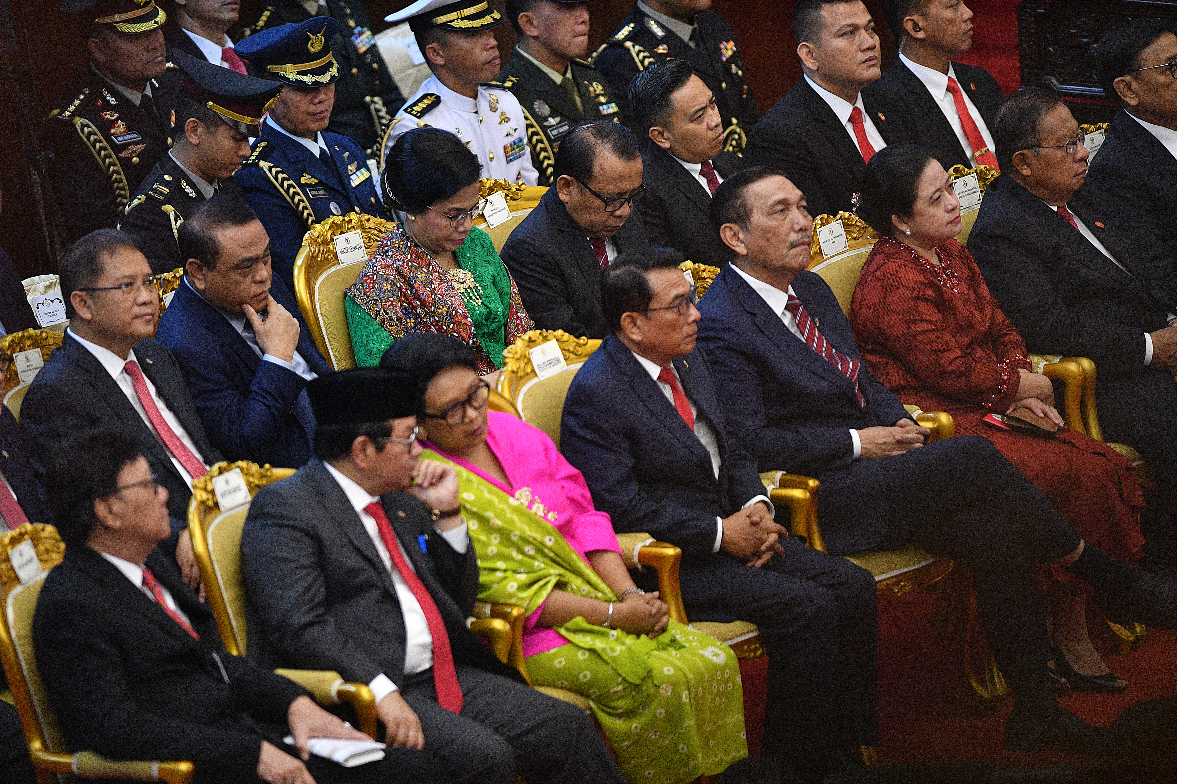 Menteri Kabinet Kerja mengikuti sidang tahunan MPR RI, Jumat )16/8)
