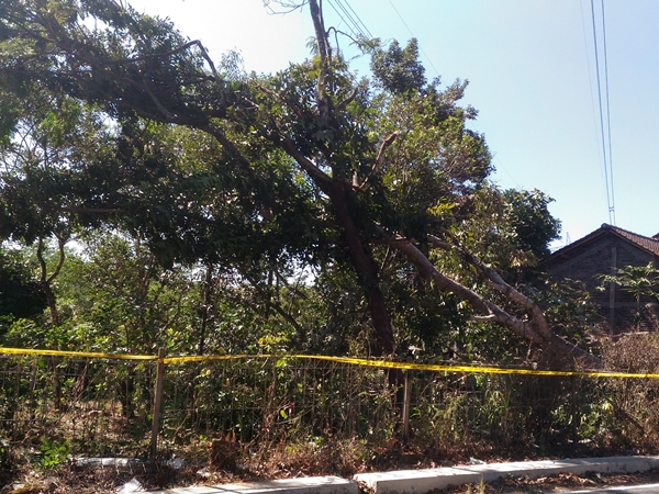 Lokasi ledakan saluran transmisi PLN di Desa Malon, Gunungpati, dipasang garis polisi.