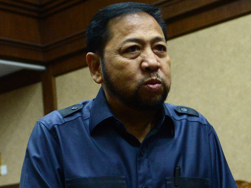 Mantan Ketua DPR Setya Novanto menjadi saksi terhadap terdakwa mantan Direktur Utama Perusahaan Listrik Negara (PLN) Sofyan Basir.