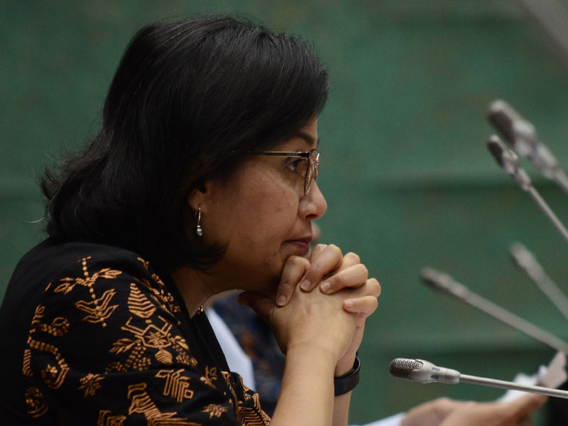 Menteri Keuangan Sri Mulyani mengikuti rapat kerja bersama komisi XI DPR di Kompleks Parlemen Senayan, Jakarta Pusat.