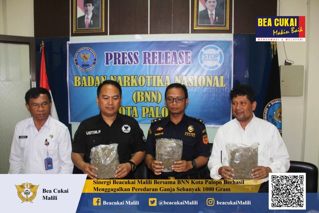 Bea Cukai Malili dan BNN Kota Palopo Amankan Ganja Bersama