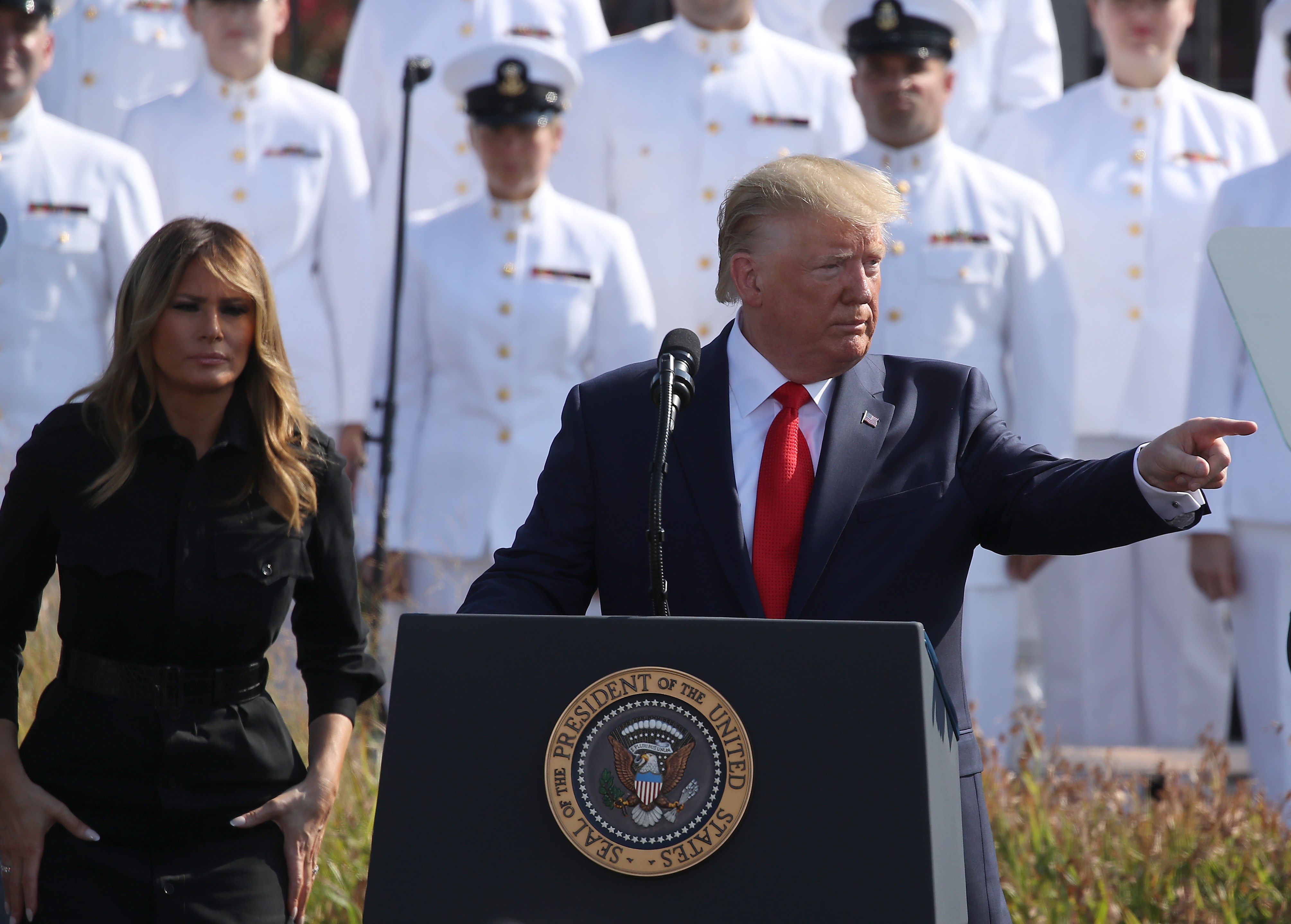 Presiden AS Donald Trump memberikan pidato di peringatan serangan teror, 11 September